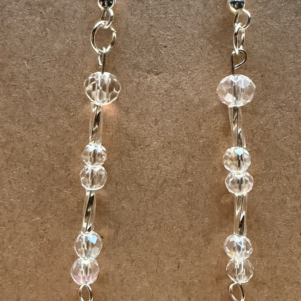 Elegant Silver and Clear Beaded Earrings Style#005